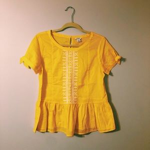 J crew Yellow Embroidered Peplum Top
